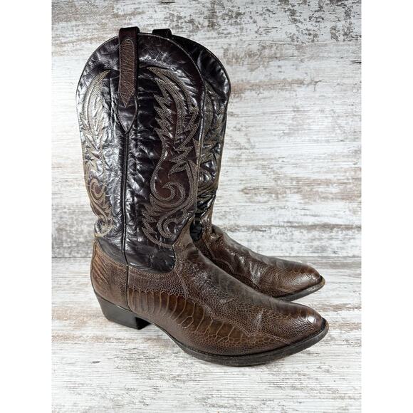 Men's Corral Brown Ostrich Leather Cowboy Boots Sz 13EE - Picture 1 of 11